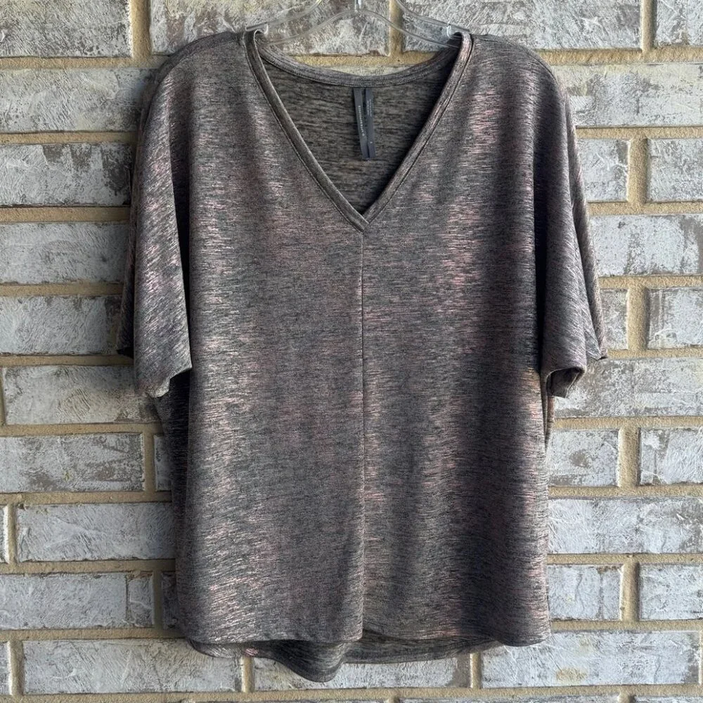 by Anthropologie Dolman Short Sleeve V-Neck Gray Metallic Blouse Shirt Size S